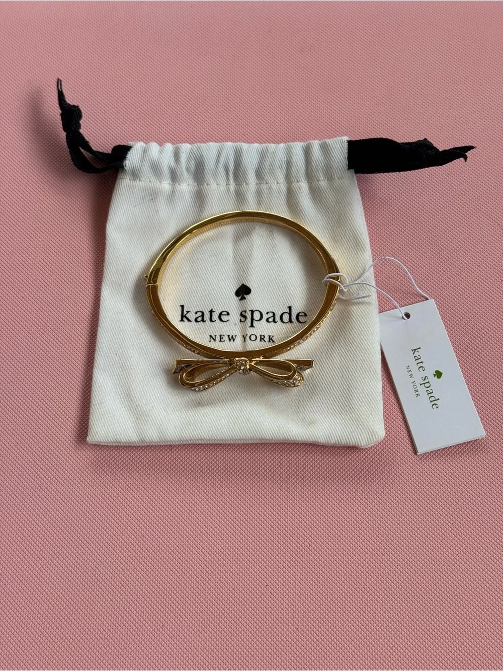 kate spade Love Notes gold bow jeweled bracelet bangle, NWT New